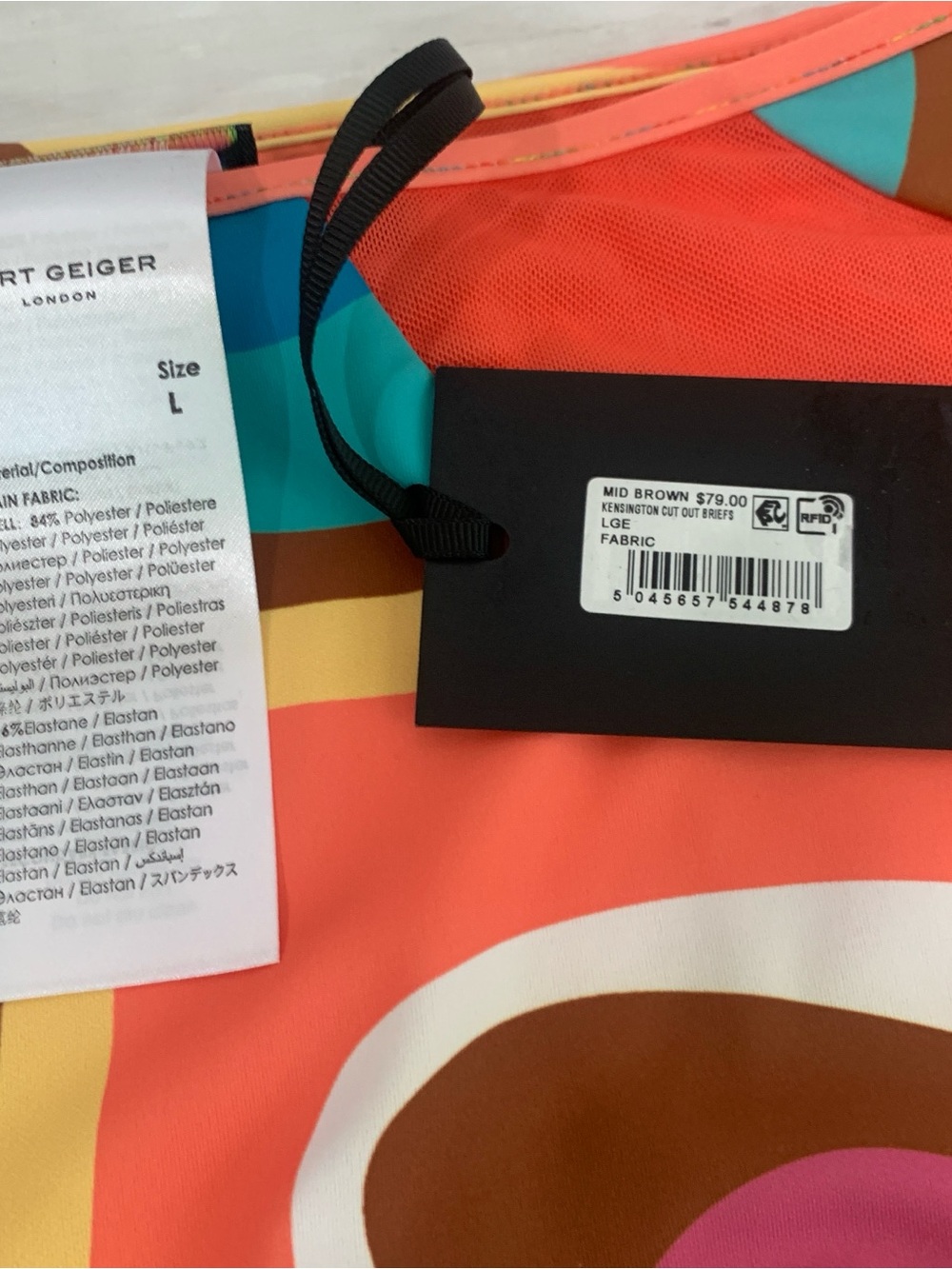 Kurt Geiger Kensington Cut Out Briefs Bikini Bottom Large Psychedelic High Waist - Picture 15 of 16